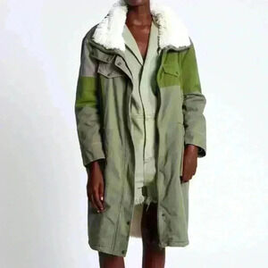 One Teaspoon Patchwork Green Fur Coat Edgy Rock n Roll Festival Bohemian
